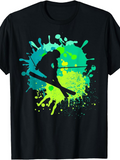 Men's T-Shirt Energetic Green Blue Paint Splash With Silhouette Jumping Skier