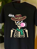 Men's T-Shirt Cartoon Skeleton Blowing Bubble Wearing Hat And Sunglasses