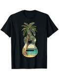 Men's T-Shirt Beach Sunset Reflections With Palm Trees Framing Sand Guitar