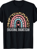 Men's T-Shirt Educational Diagnostician Rainbow With Leopard Print And Colorful Hearts