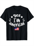 Men's T-Shirt Yes Im American Surrounded By Stars And National Flag Motif T Shirt