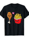 Men's T-Shirt Smiling Chicken Drumstick With Red Fries Box And Happy Faces