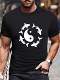 Men's T-Shirt Yin Yang Surrounded By Graceful Dolphins In Rhythmic Flow Circle