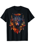Men's T-Shirt Colorful Autumn Leaves Pattern Surrounding Fierce Wild Wolf Head