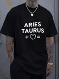 Men's T-Shirt Aries Taurus Love Heart Zodiac Black Tee