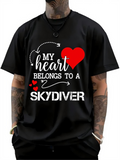 Men's T-Shirt My Heart Belongs To A Skydiver Red Hearts Flying Arrow And Bold White Letters Skydiver