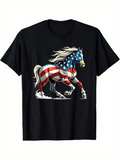 Men's T-Shirt Patriotic Galloping Horse With Flowing Mane And American Flag Colors