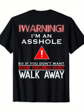 Men's T-Shirt Warning Bold Red Lettering With Large Caution Triangle Sign Text