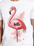 Men's T-Shirt Hello Watercolor Pink Flamingo With Soft Pastel Palm Leaf