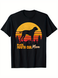 Men's T-Shirt Black Mouth Cur Mom Vintage Sunset Forest With Silhouette Dog