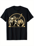 Men's T-Shirt Gold Chart Pattern With Bull And Bear In Front