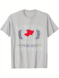 Men's T-Shirt Lettering Map Graphic With State Silhouette Featuring Decorative Emblems Shirt