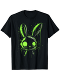 Men's T-Shirt Neon Green Paint Splatter With Glowing Eyes Stylized Rabbit Face
