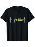 Men's T-Shirt Heartbeat Line Pattern With Lifelike Green Fish At Center Fish