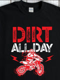 Men's T-Shirt Dirt All Day With Red Motorbike Rider Surrounded By Graphic Lightning Motif