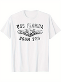 Men's T-Shirt USS Florida With Intricate Nautical Design In Bold Lettering White T Shirt