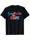 Men's T-Shirt Graduate 2025 Colorful Painted Numbers With Graduation Cap