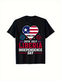 Men's T-Shirt Liberia Independence Day With Fireworks And Patriotic Heart Design