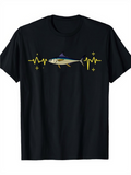 Men's T-Shirt Yellow Pulse Line With Shimmering Blue Gray Fish