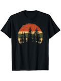 Men's T-Shirt Sunset Silhouette With Tall Pine Trees Over Forest Landscape