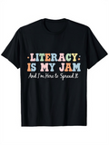 Men's T-Shirt Literacy Is My Jam Colorful Text With Motivational Message Black T Shirt