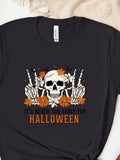 Men's T-Shirt Its Never Too Early For Halloween With Skeleton Hands Flowers And Skull