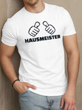 Men's T-Shirt Bold Thumbs Up Hands With Hausmeister Text Under White Shirt