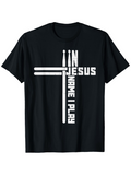 Men's T-Shirt In Jesus Name I Play Bold White Religious Cross Drumsticks