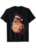 Men's T-Shirt Capy Christmas Lights Wrapped Festive Capybara Wearing Sunglasses