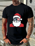 Men's T-Shirt Hipster Santa With Tricolor Sunglasses And Festive Holiday Hat Santa