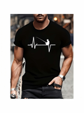 Men's T-Shirt Heartbeat Line With Fisherman Sitting Quietly By A Peaceful Lake