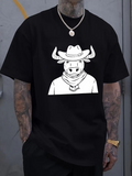 Men's T-Shirt Minimalist Cowboy Attire With Bandana Outlined Cartoon Bull