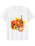 Men's T-Shirt Autumn Leaves And Sunflowers With Pumpkin And Cute Gnome