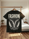 Men's T-Shirt Fashion Bold Text With Graphic Leaves And Unique Mesh Pattern