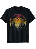 Men's T-Shirt Retro Sunlight Fading Over Pine Trees In Forest Landscape