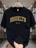 Men's T-Shirt Classic Arched Typography With Yellow Lettering Over A City Inspired Brooklyn T Shirt
