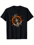 Men's T-Shirt Rustic Wooden Steering Wheel With Classic Rope And Nautical Iron Anchor