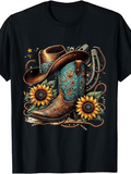 Men's T-Shirt Sunflowers Boots And Hat With Rustic Rodeo Accessories Cowboy