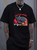 Men's T-Shirt I Dont Do Outside Relaxing Cat With Game Controller Burger And Soda