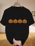 Men's T-Shirt Rows Of Glowing Orange Pumpkins Smiling On Spooky Night Pumpkin