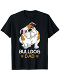 Men's T-Shirt Bulldog Dad Cute Sitting Cartoon With Brown White Marks Pet Dog