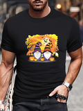 Men's T-Shirt Autumn Leaves And Pumpkins With Halloween Gnomes Under Night Sky