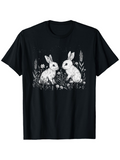 Men's T-Shirt Botanical Foliage With Delicate Flowers And Majestic Rabbits Under Moonlit Sky Rabbit