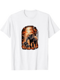 Men's T-Shirt Sunset Savannah Landscape With Gentle Calm Walking Elephants