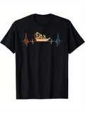 Men's T-Shirt Retro Gradient Pulse Lines With Airboat In The Center