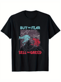 Men's T-Shirt Buy The Fear Sell The Greed Surging Stock Charts With Charging Bull And Bear