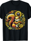 Men's T-Shirt Vibrant Sunflowers And Foliage Surrounding Playful Orange Brown Squirrel