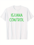 Men's T-Shirt Iguana Control Green Block Letters On Simple White T Shirt