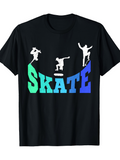 Men's T-Shirt Skateboarders Performing Tricks On Gradient Colored Letters Skate