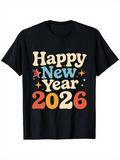 Men's T-Shirt Happy New Year 2026 Colorful Stars Retro Typography Celebration Shirt